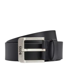 BOSS Logo Buckle Jamio Buffalo Black Leather Belt