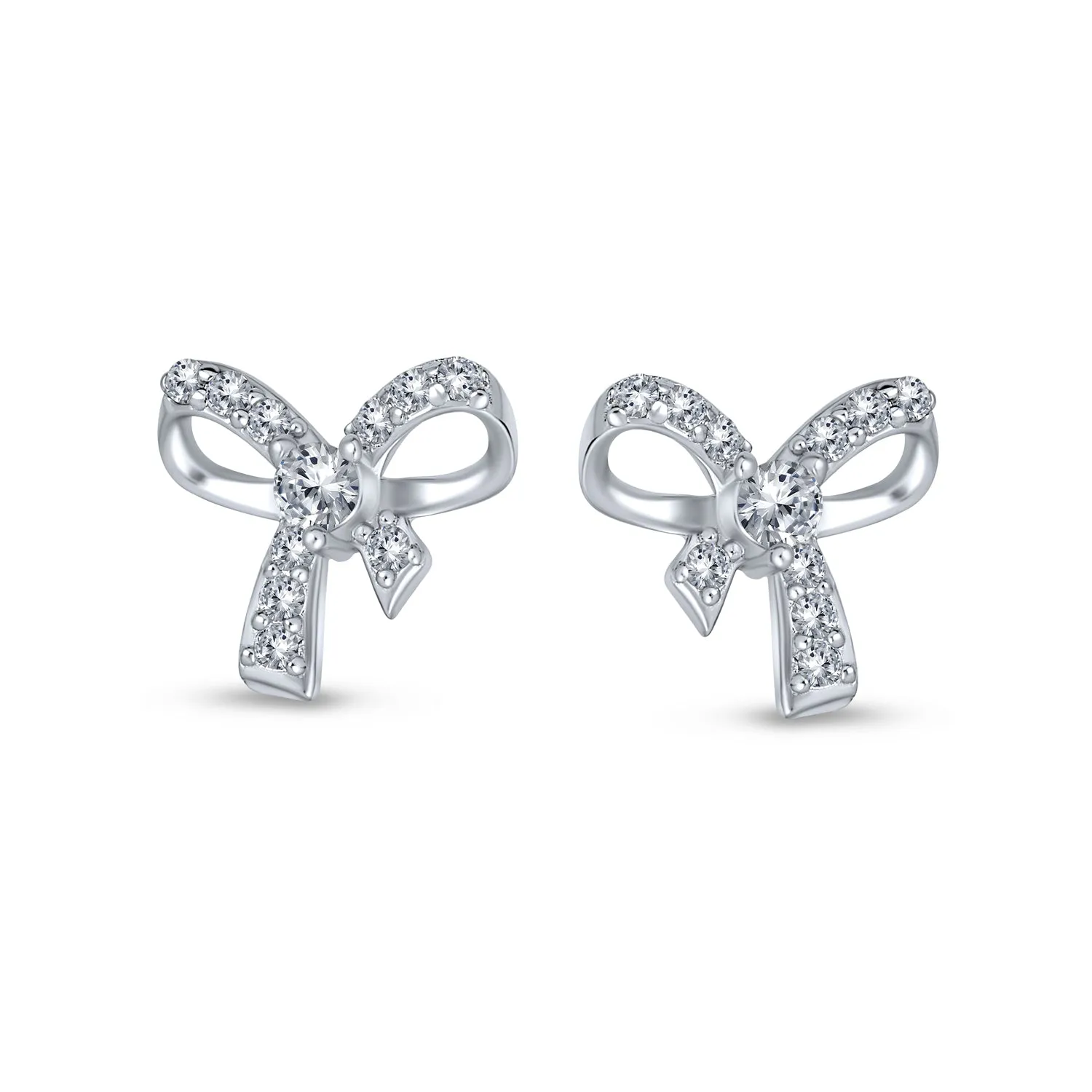 Bow Pendant Pave Cubic Zirconia CZ Pendant Earrings Sterling Silver