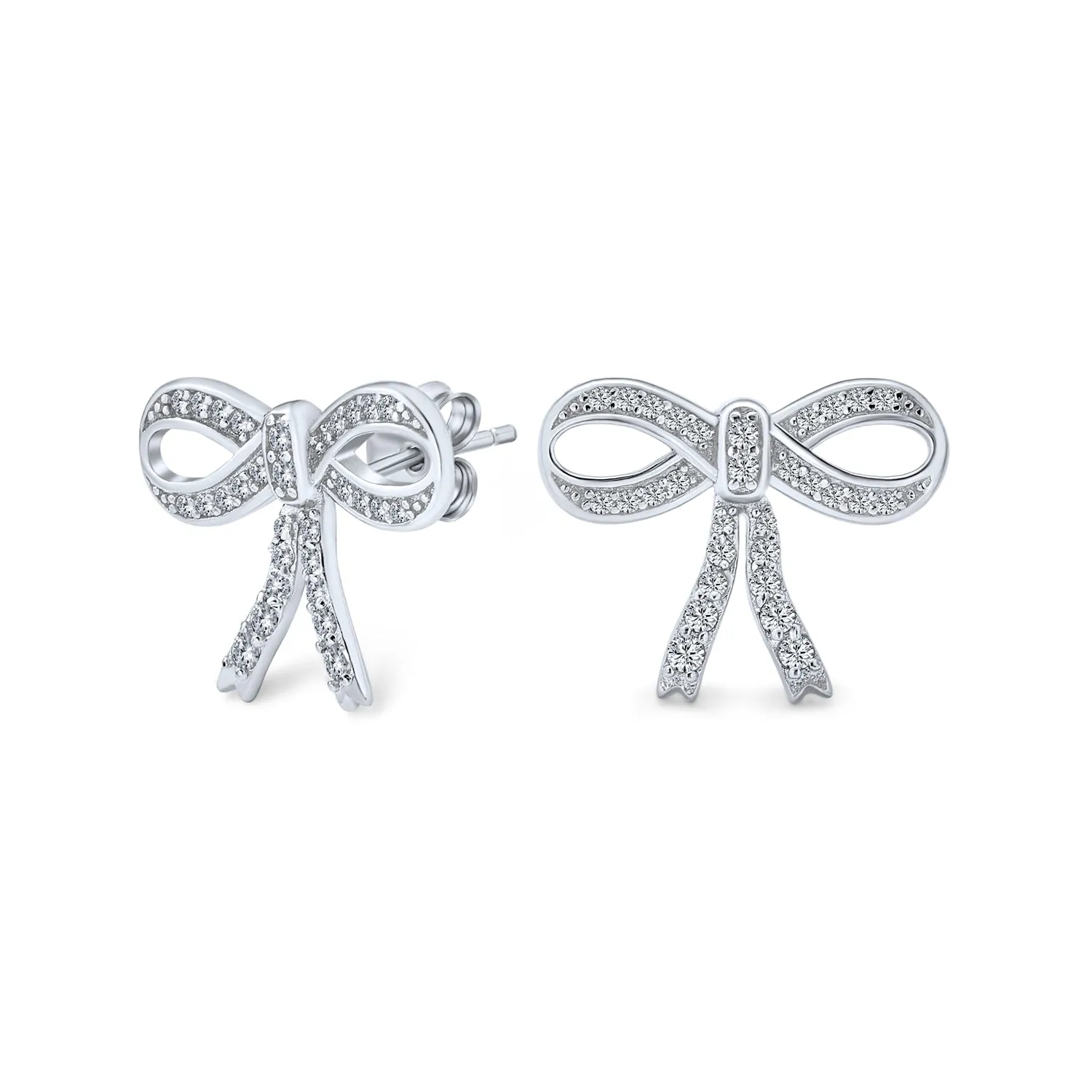 Bow Pendant Pave Cubic Zirconia CZ Pendant Earrings Sterling Silver