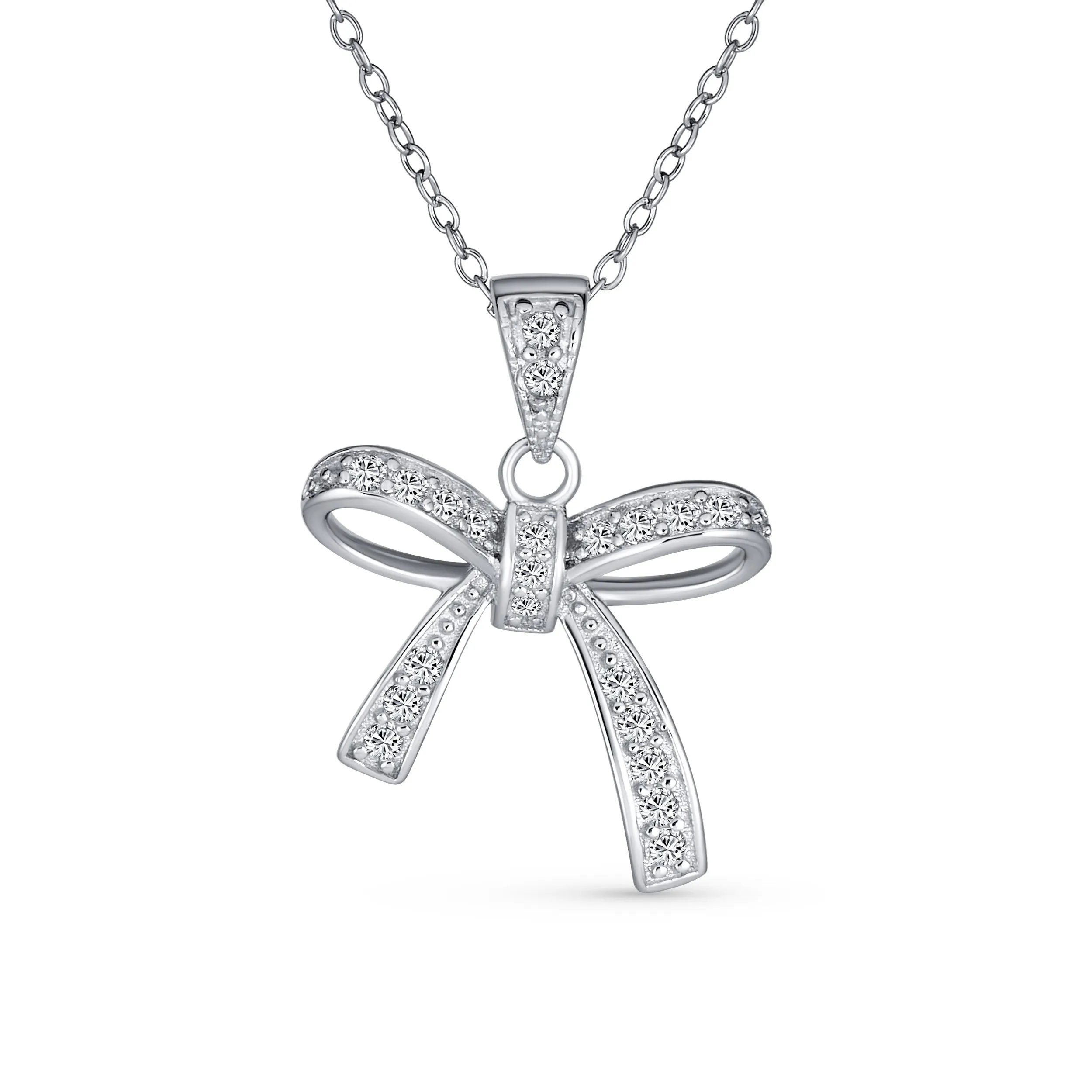 Bow Pendant Pave Cubic Zirconia CZ Pendant Earrings Sterling Silver