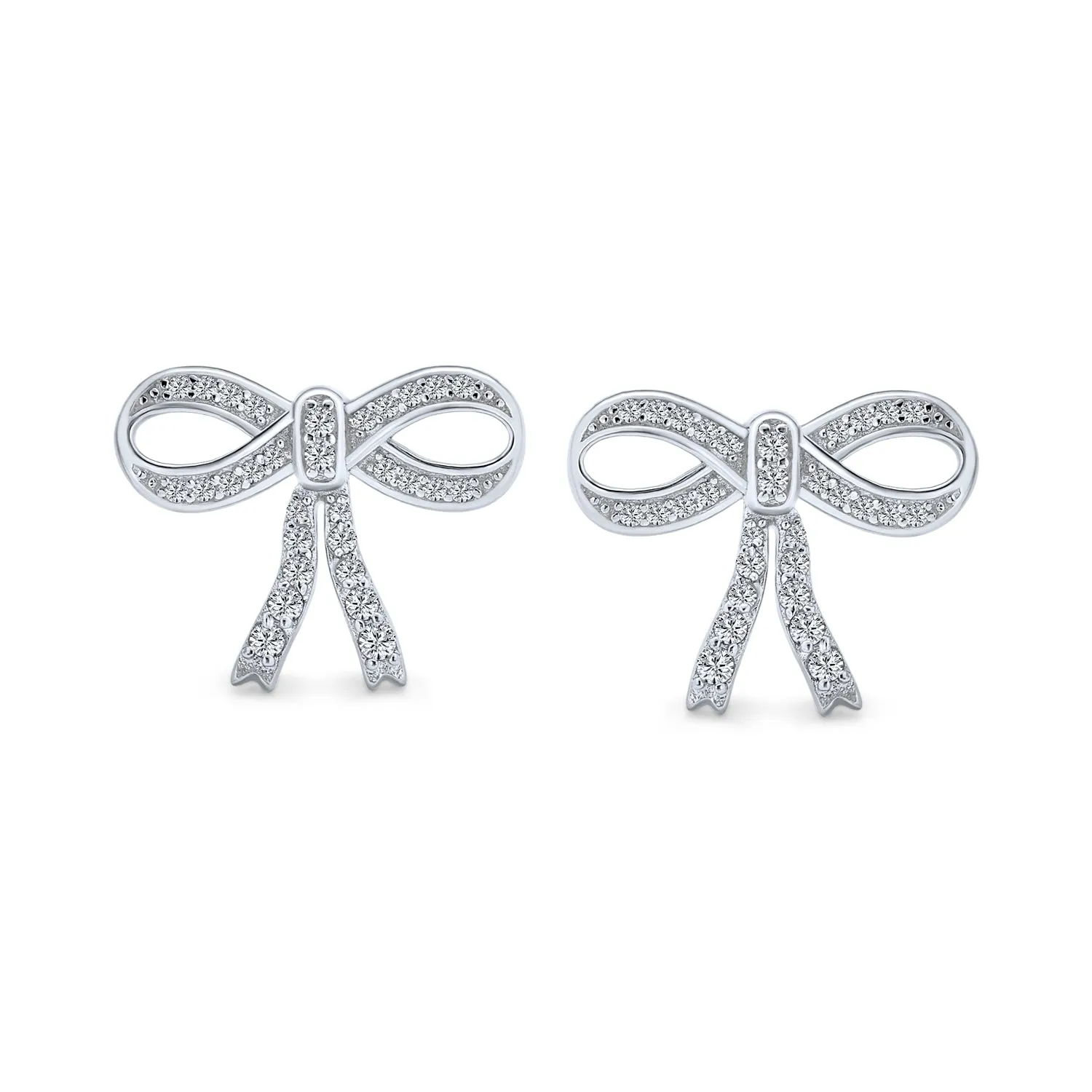 Bow Pendant Pave Cubic Zirconia CZ Pendant Earrings Sterling Silver