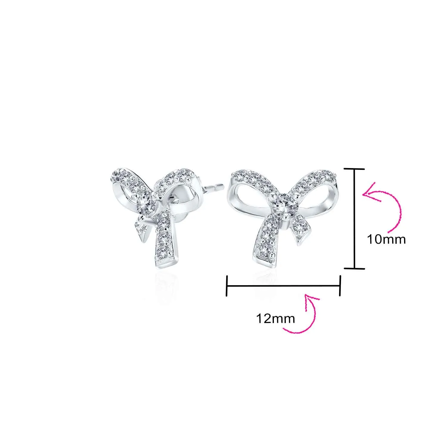 Bow Pendant Pave Cubic Zirconia CZ Pendant Earrings Sterling Silver