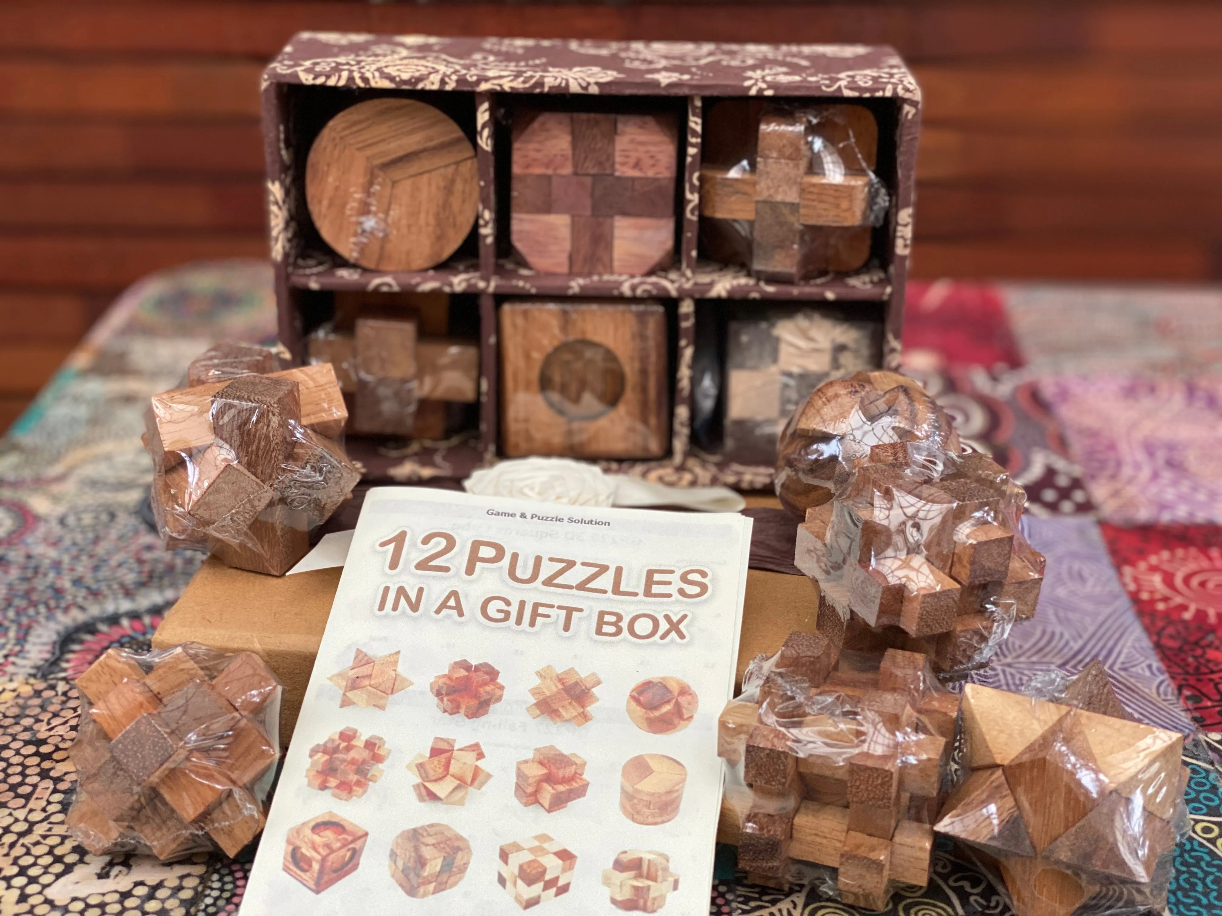 brainteaser 12 puzzles set Wood in a gift box for kids or adults