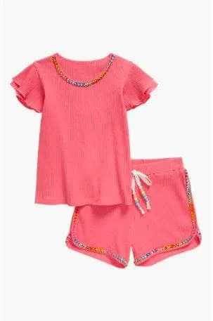 Candy Gem Bead Ruffle Set Pink