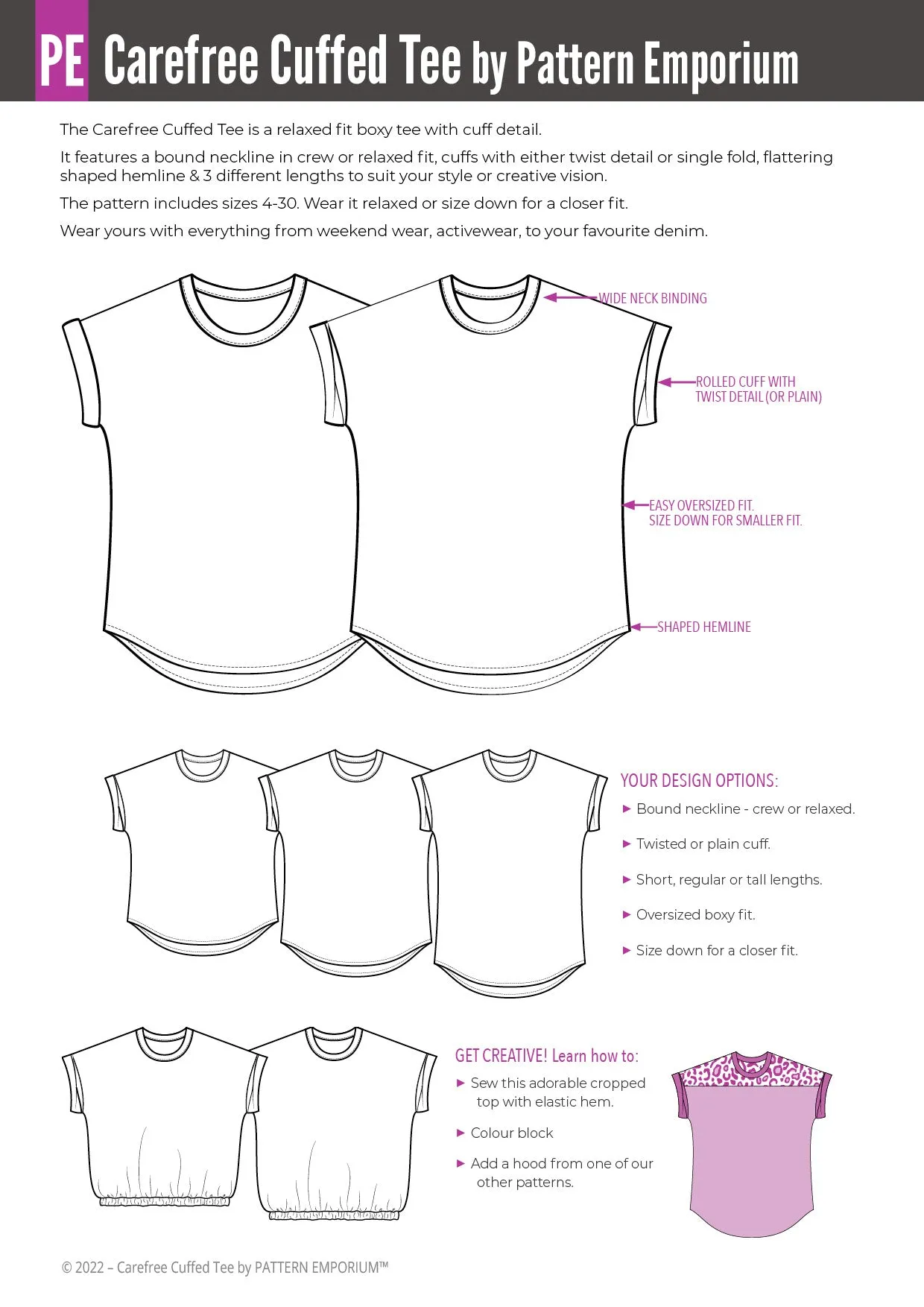 Carefree Cuffed Tee | Dolman T-shirt Sewing Pattern