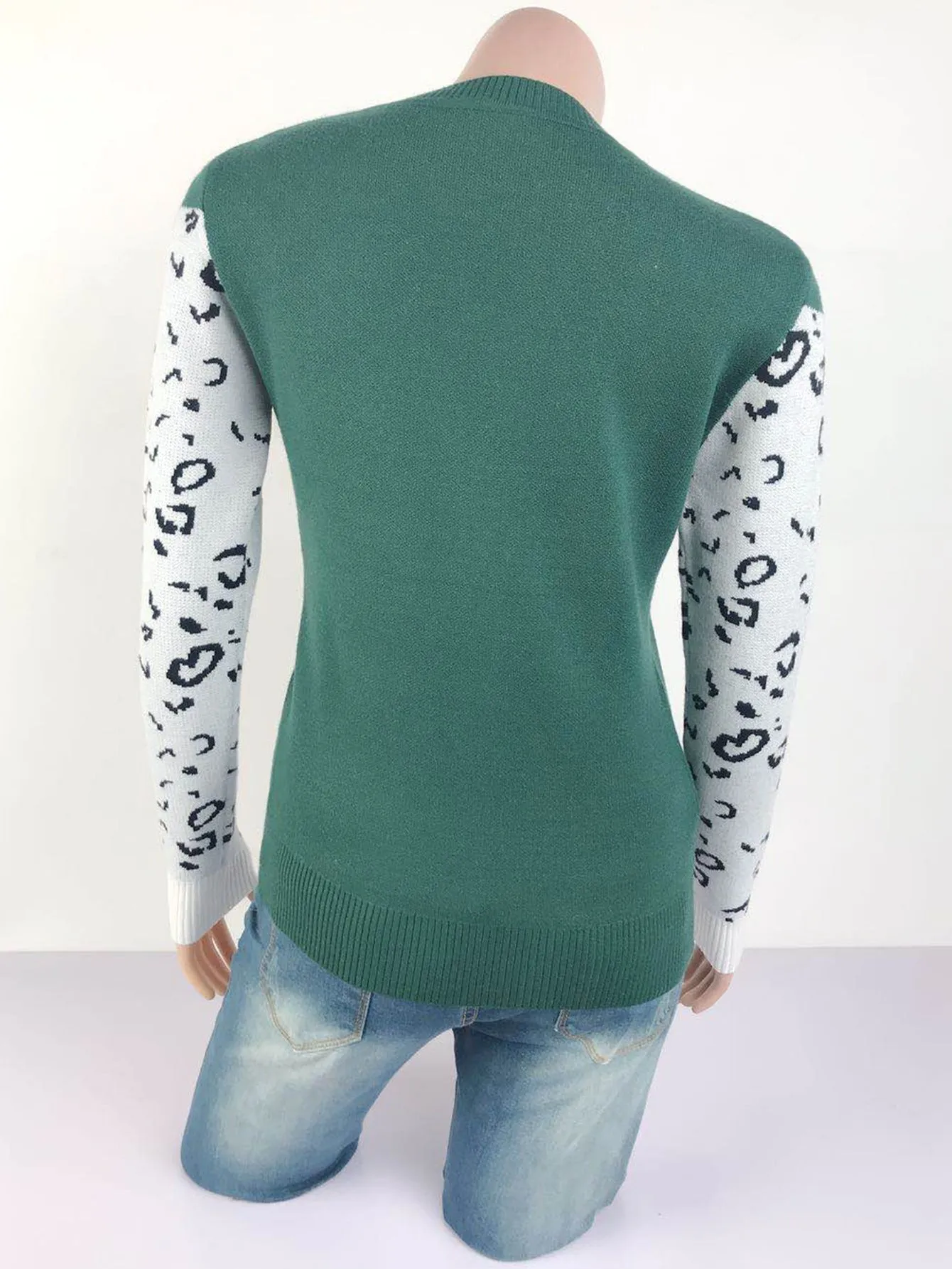 Casual Color-Blocking Print Tops Loose Long Sleeve Wholesale Sweater