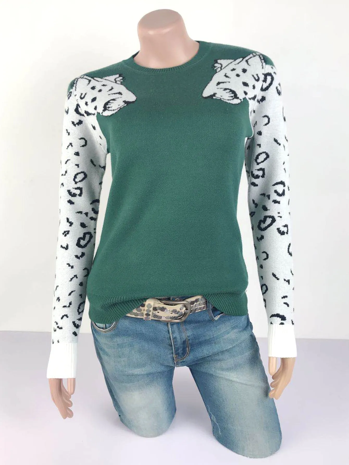 Casual Color-Blocking Print Tops Loose Long Sleeve Wholesale Sweater