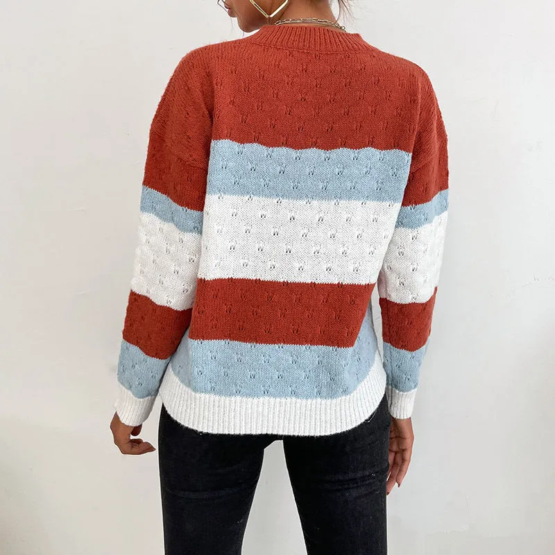 Casual Color Matching Long Sleeve Loose Wholesale Sweaters