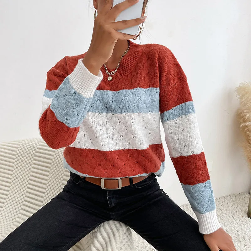 Casual Color Matching Long Sleeve Loose Wholesale Sweaters