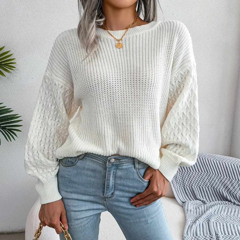 Casual Lantern Long-Sleeve Knitted Solid Color Pullover Sweater Wholesale Women Top