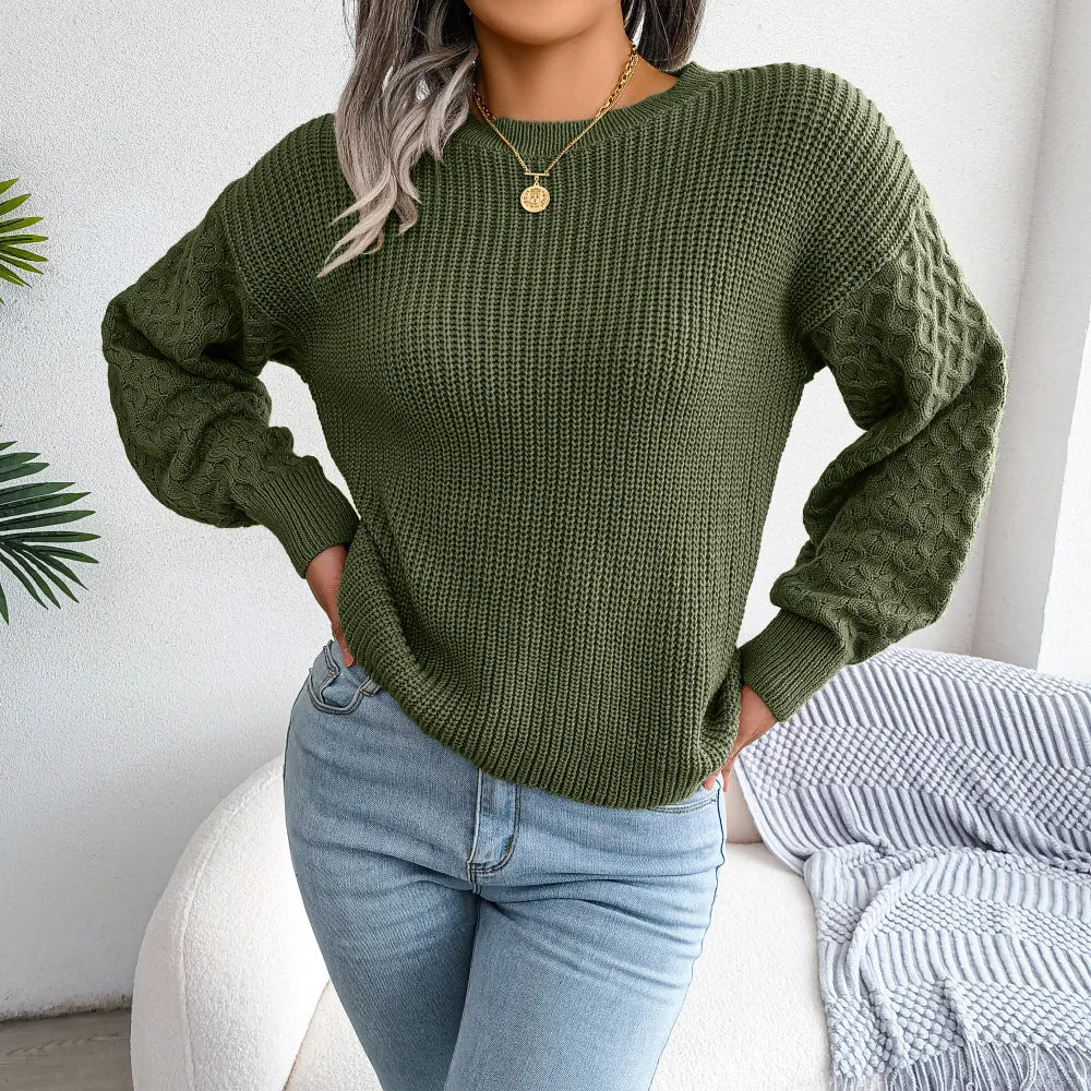 Casual Lantern Long-Sleeve Knitted Solid Color Pullover Sweater Wholesale Women Top