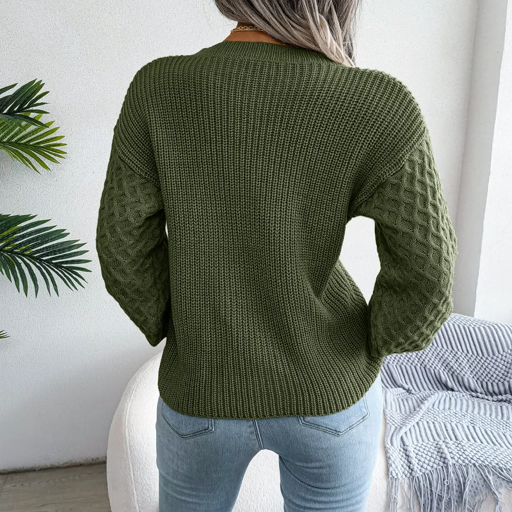 Casual Lantern Long-Sleeve Knitted Solid Color Pullover Sweater Wholesale Women Top