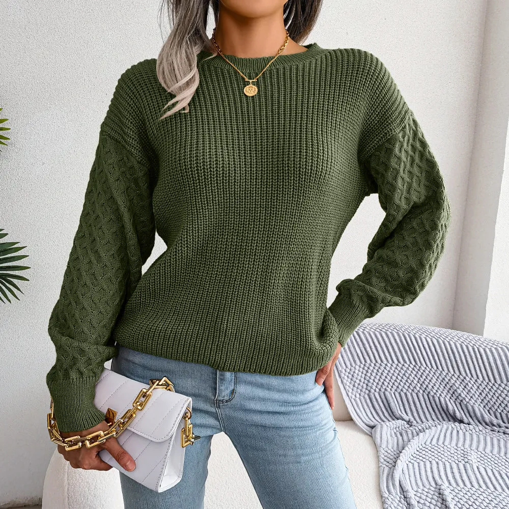 Casual Lantern Long-Sleeve Knitted Solid Color Pullover Sweater Wholesale Women Top