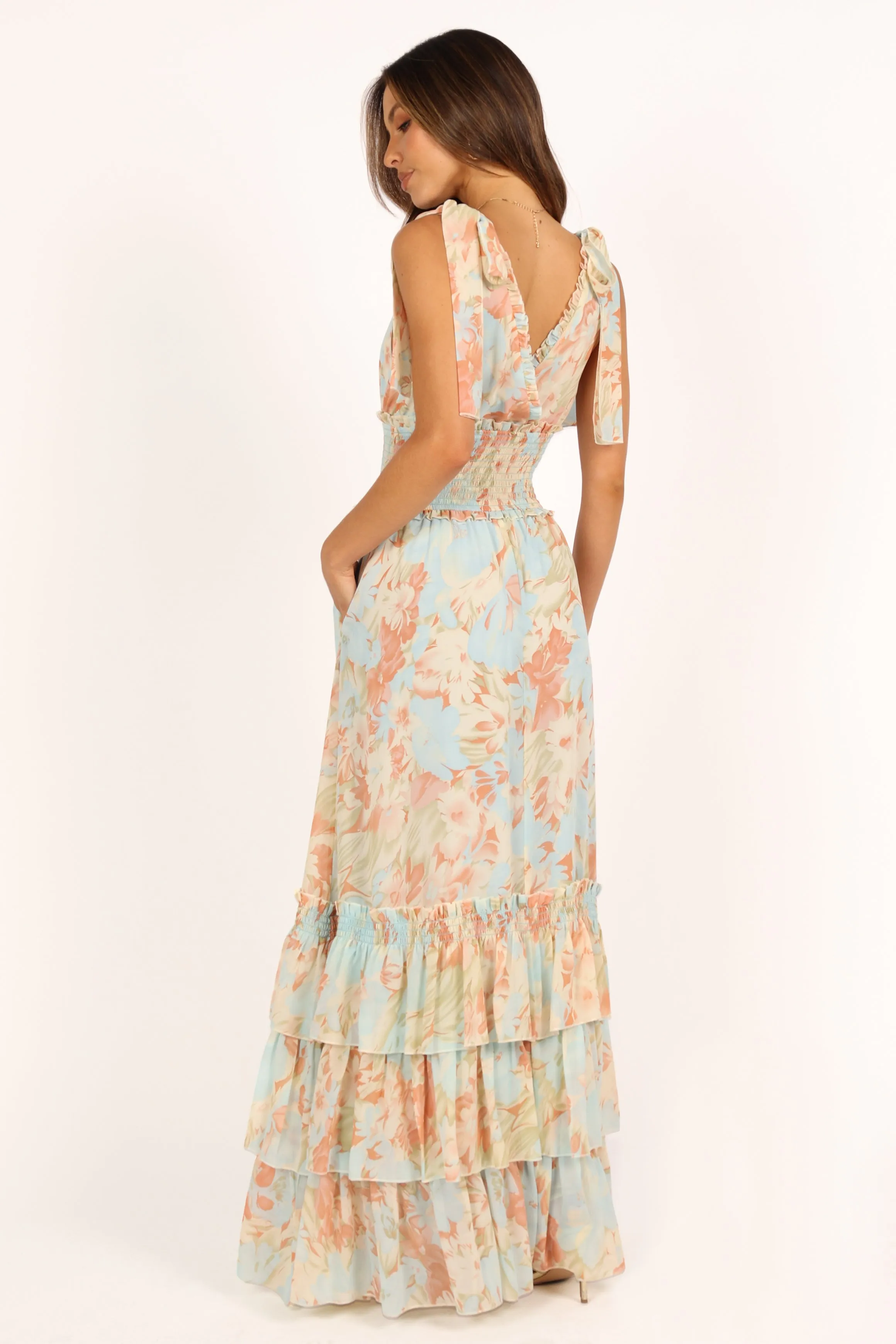 Christabel Tiered Maxi Dress - Blue Floral