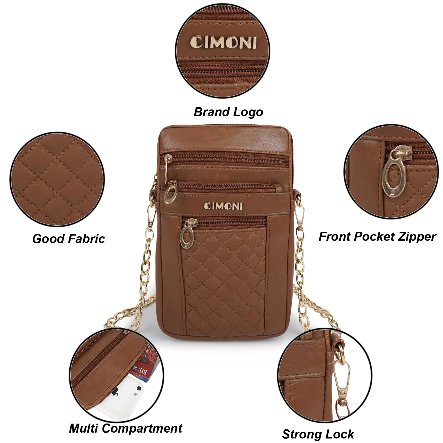 CIMONI Genuine Leather Stylish Elegant Unique Design Gold Chain Strap Crossbody Women Side Sling Bag