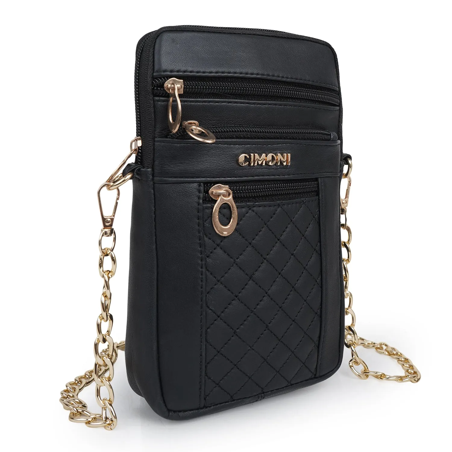 CIMONI Genuine Leather Stylish Elegant Unique Design Gold Chain Strap Crossbody Women Side Sling Bag