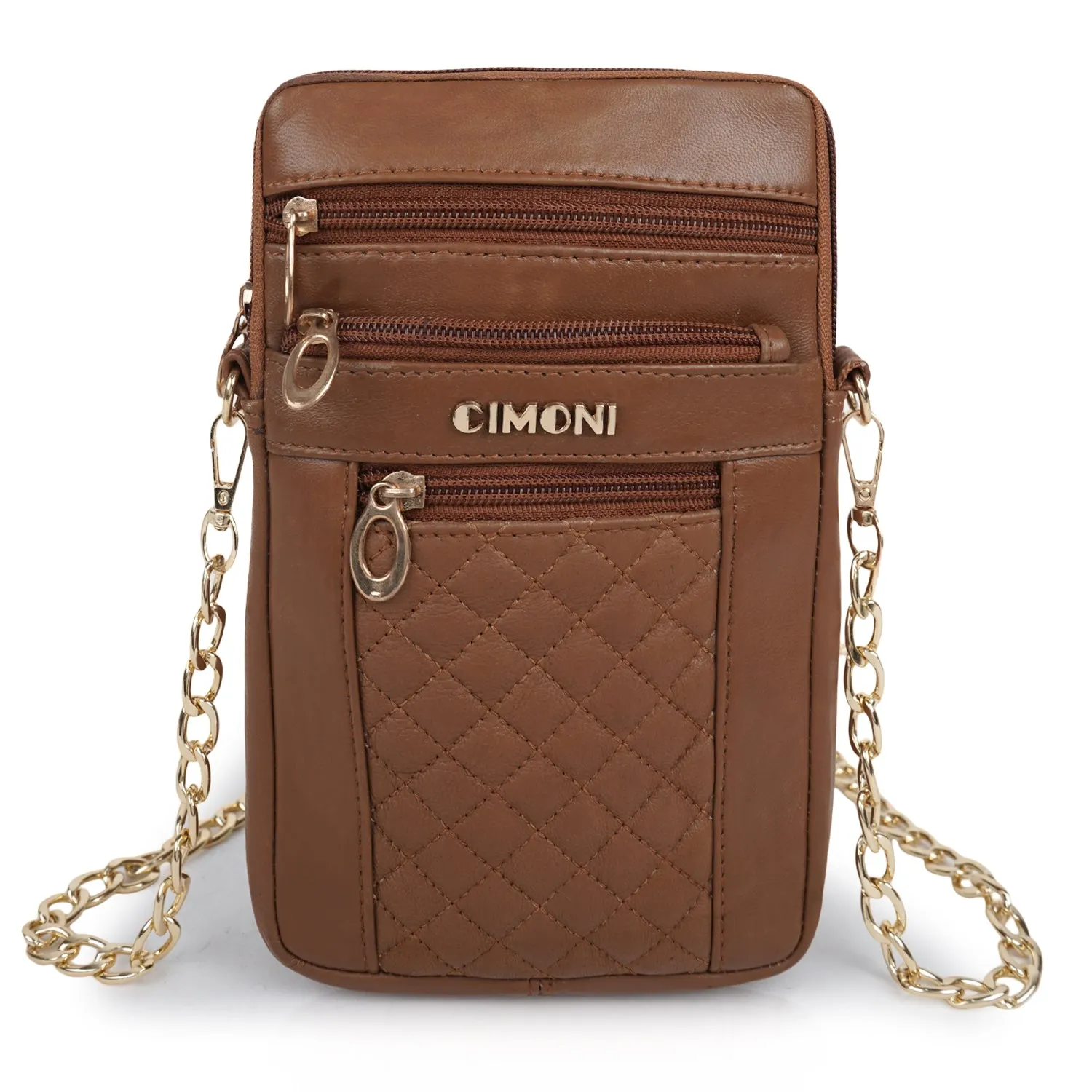 CIMONI Genuine Leather Stylish Elegant Unique Design Gold Chain Strap Crossbody Women Side Sling Bag