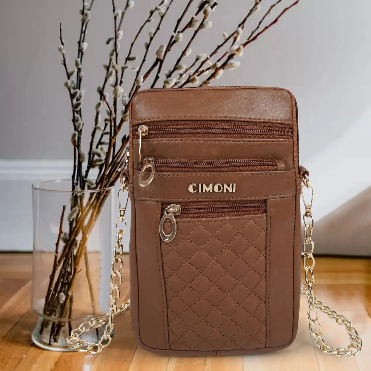 CIMONI Genuine Leather Stylish Elegant Unique Design Gold Chain Strap Crossbody Women Side Sling Bag