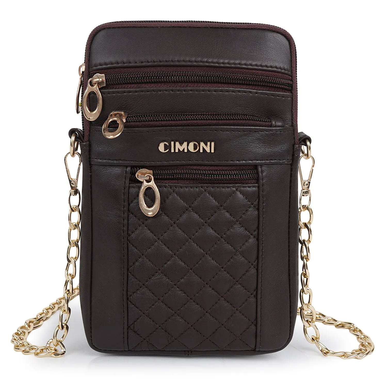 CIMONI Genuine Leather Stylish Elegant Unique Design Gold Chain Strap Crossbody Women Side Sling Bag