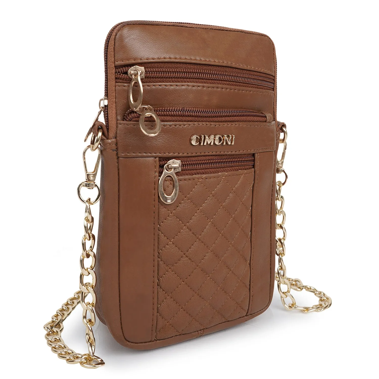 CIMONI Genuine Leather Stylish Elegant Unique Design Gold Chain Strap Crossbody Women Side Sling Bag