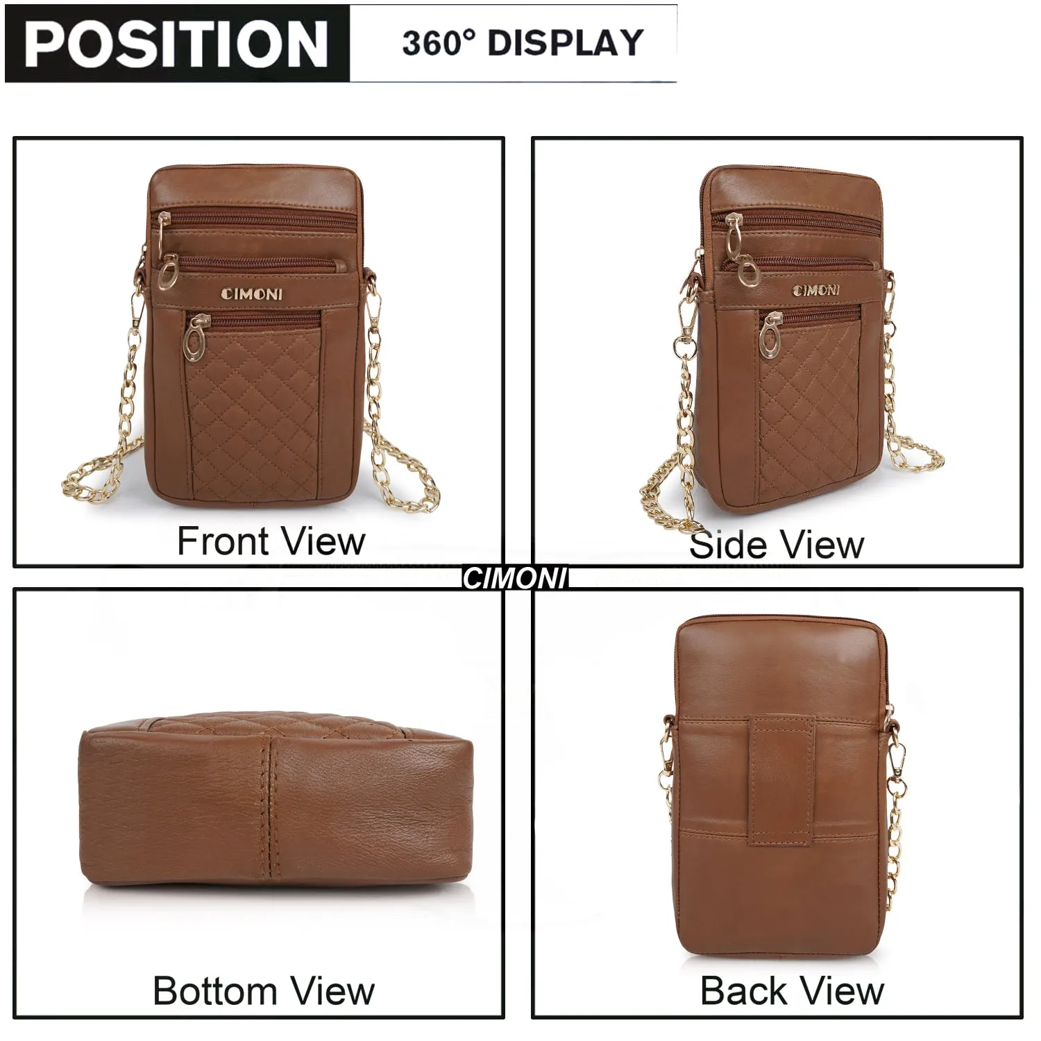 CIMONI Genuine Leather Stylish Elegant Unique Design Gold Chain Strap Crossbody Women Side Sling Bag