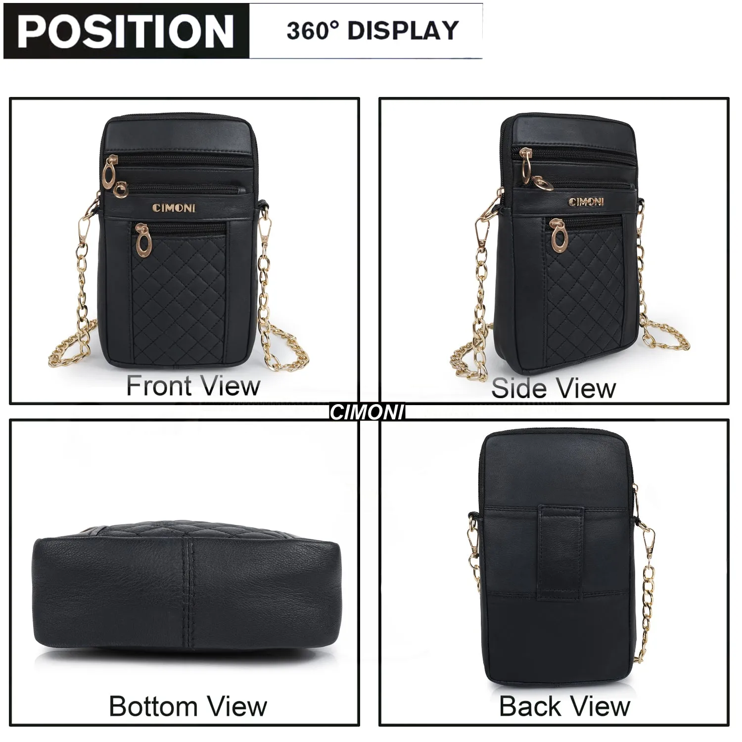 CIMONI Genuine Leather Stylish Elegant Unique Design Gold Chain Strap Crossbody Women Side Sling Bag