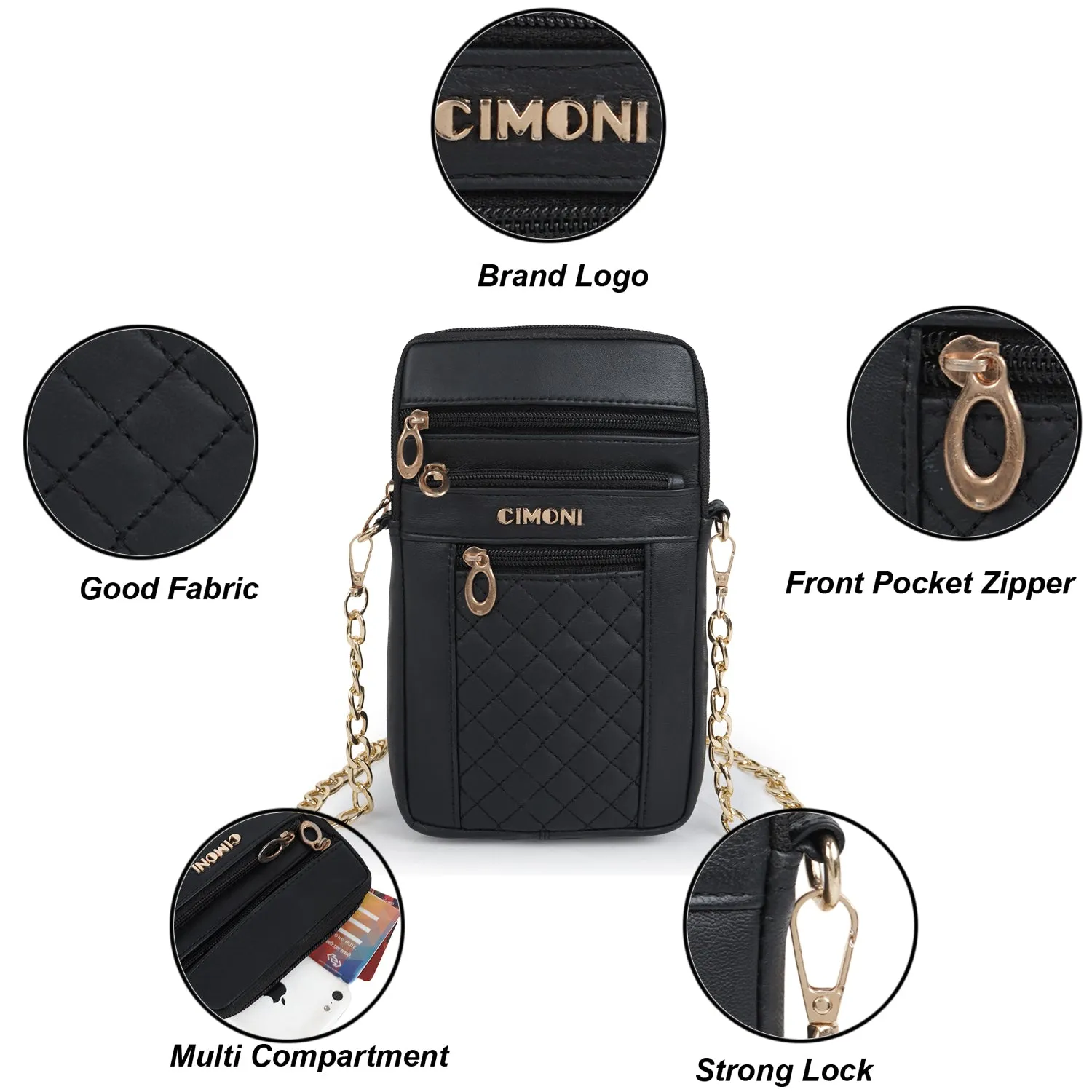 CIMONI Genuine Leather Stylish Elegant Unique Design Gold Chain Strap Crossbody Women Side Sling Bag