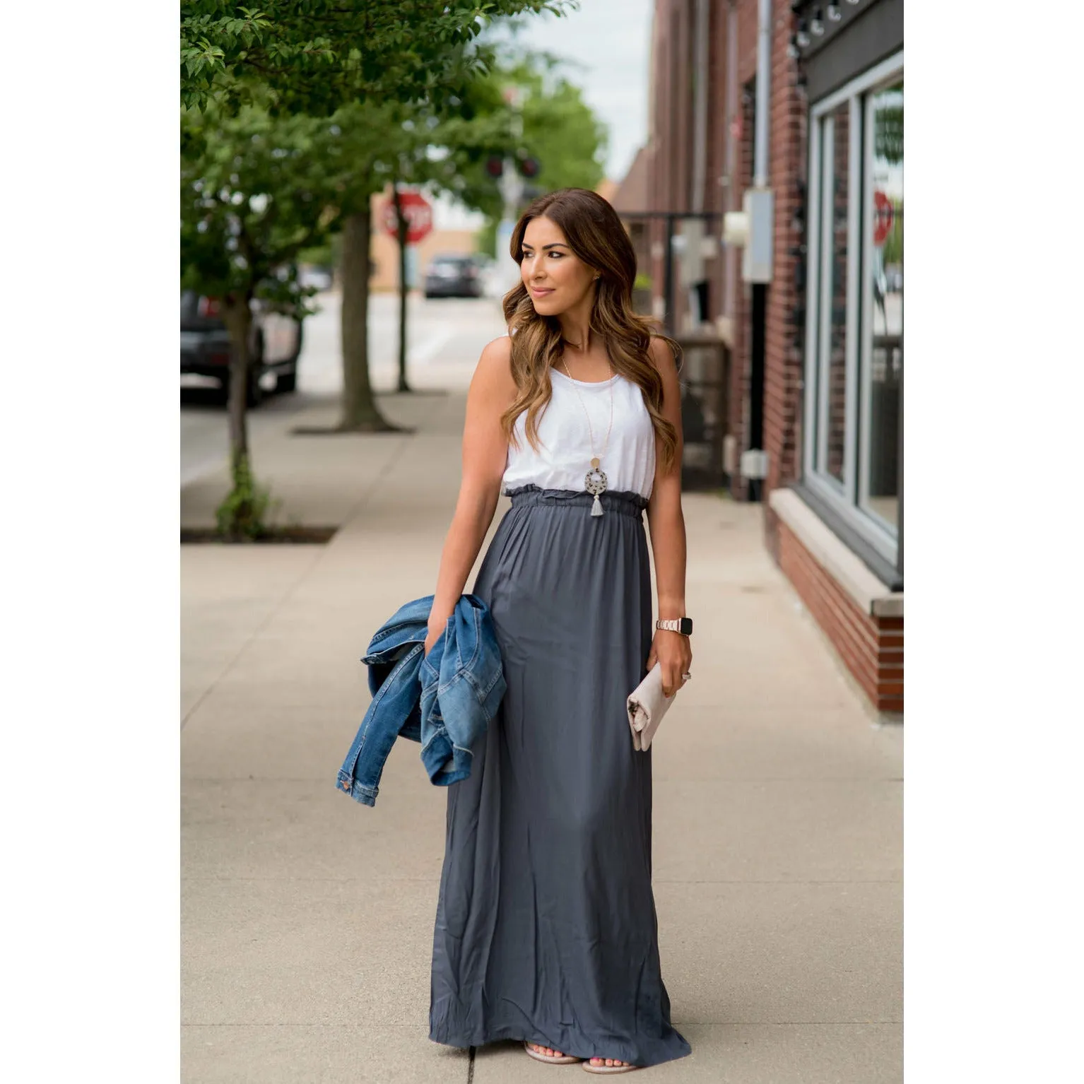 Cinch Waisted Colored Bottom Tank Maxi