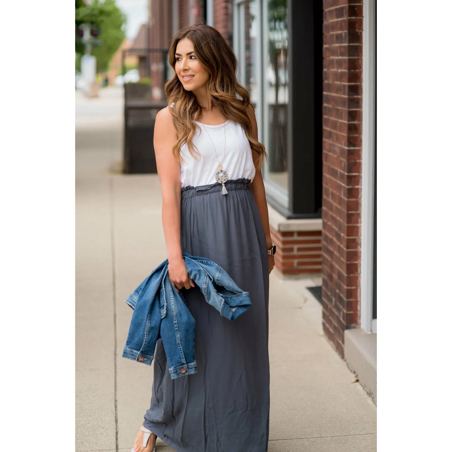 Cinch Waisted Colored Bottom Tank Maxi