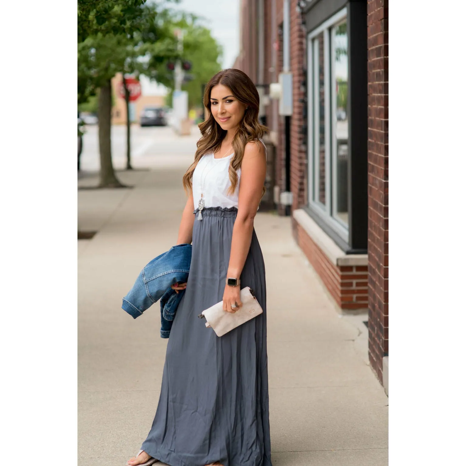 Cinch Waisted Colored Bottom Tank Maxi