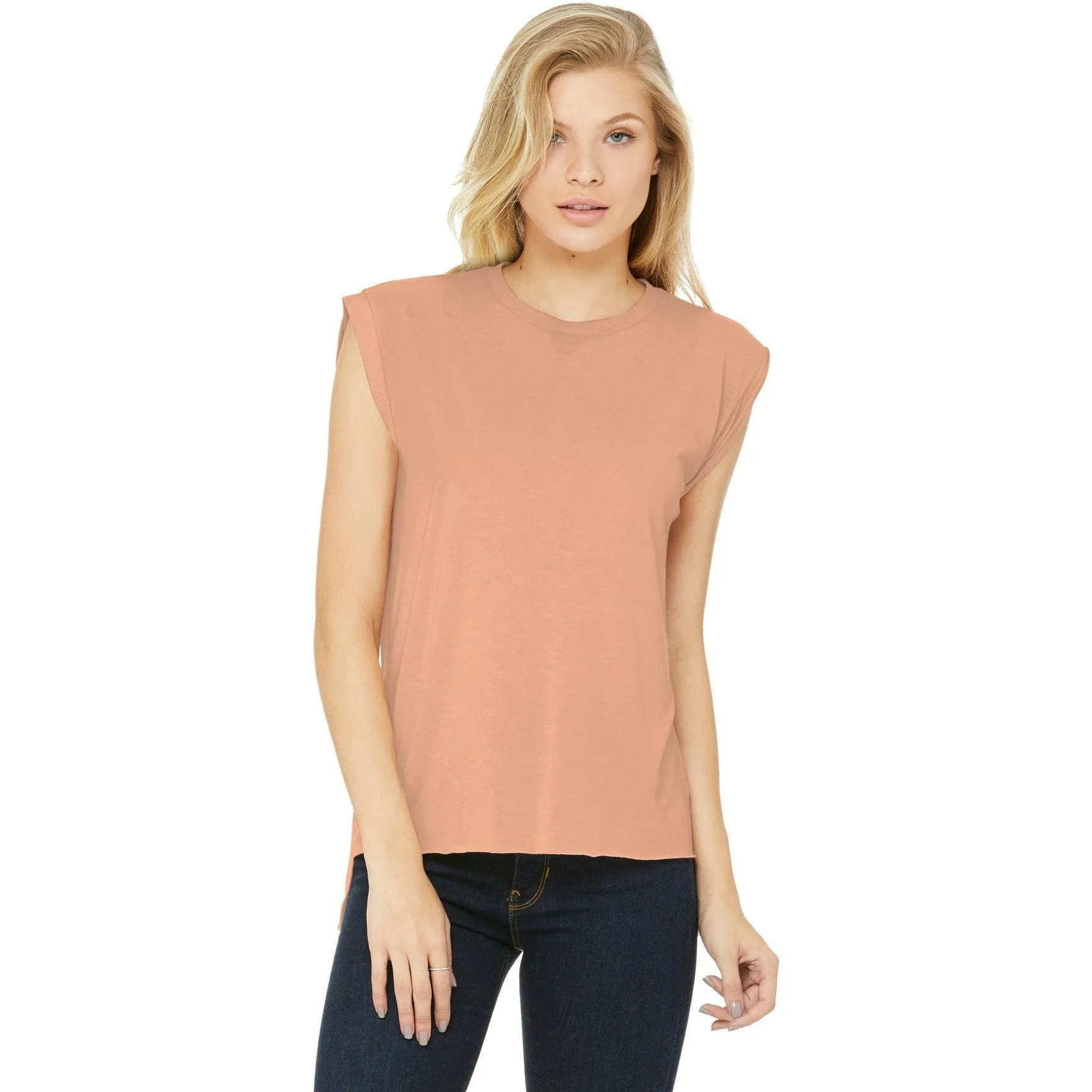 CLOSEOUT - BELLA CANVAS Women's Flowy Muscle Tee With Rolled Cuffs