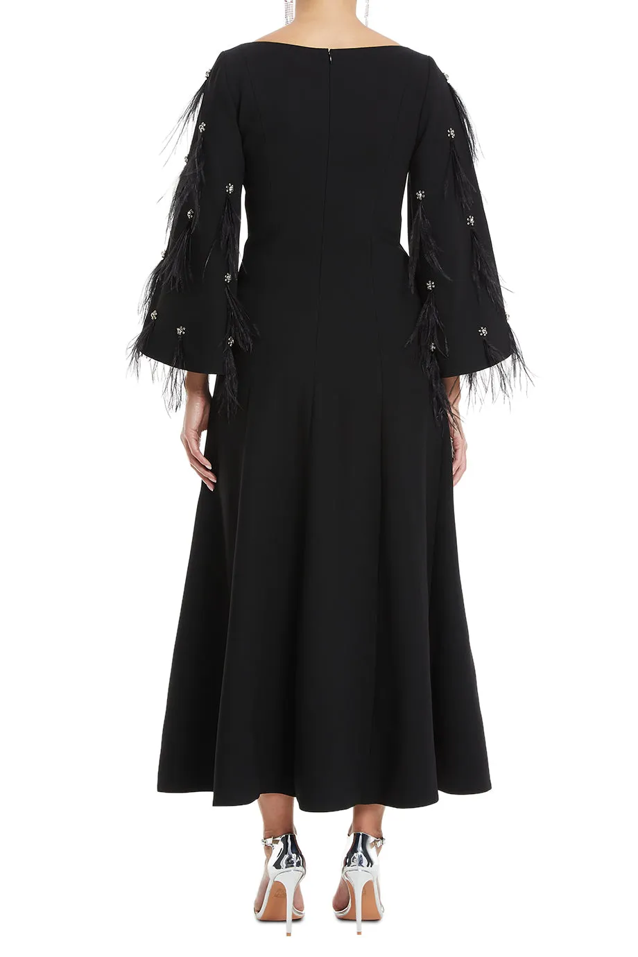 Clover Wide Sleeves Feathered Maxi Dress