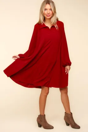 COLLAR NOTCH NECK WOVEN DRESS W/ SIDE POCKETS