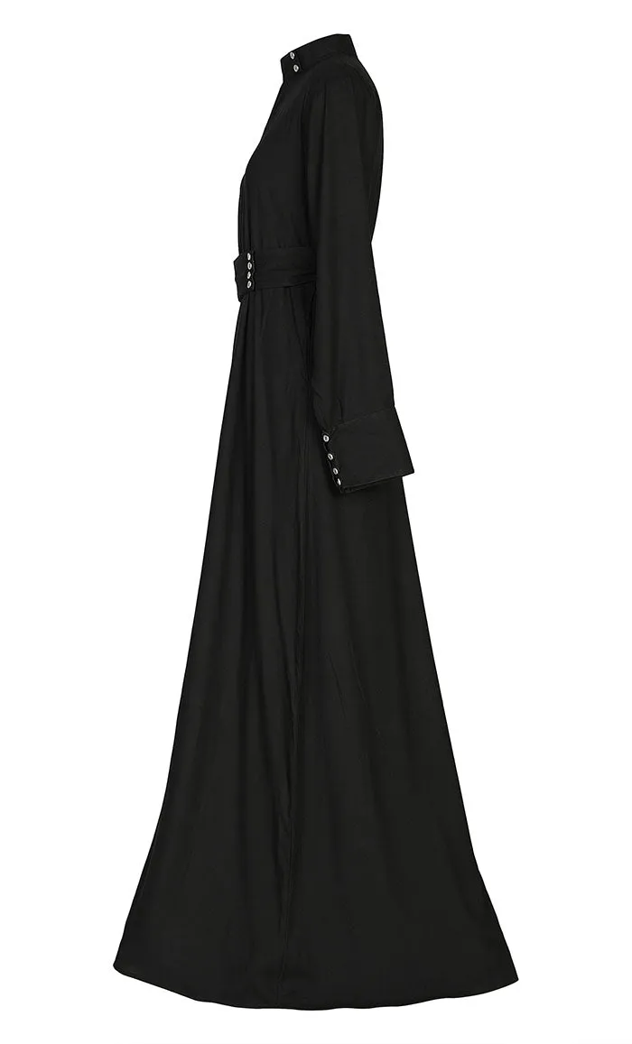 Comfort Black Rayon Stylish Abaya With Pockets And Belt - Final Sale