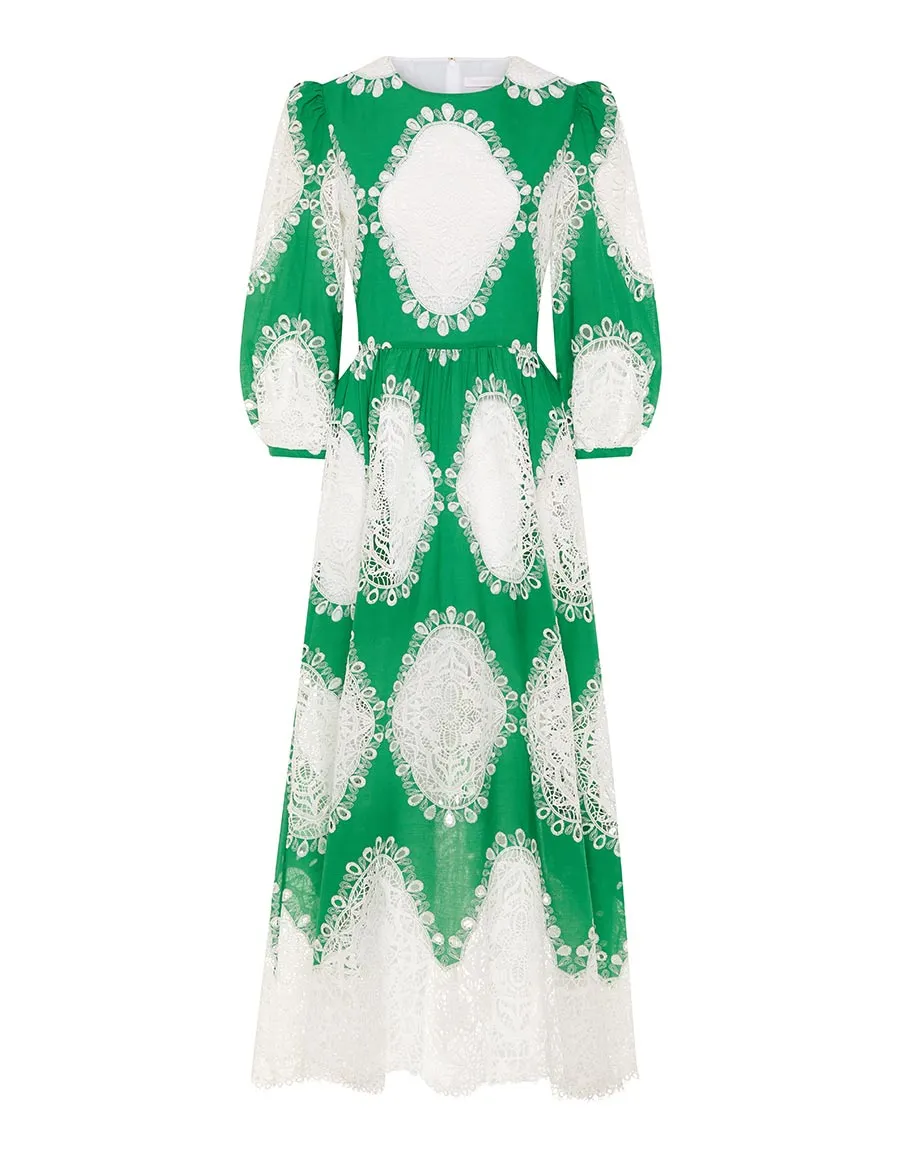 Constance Broderie Anglaise Midi Dress - Green