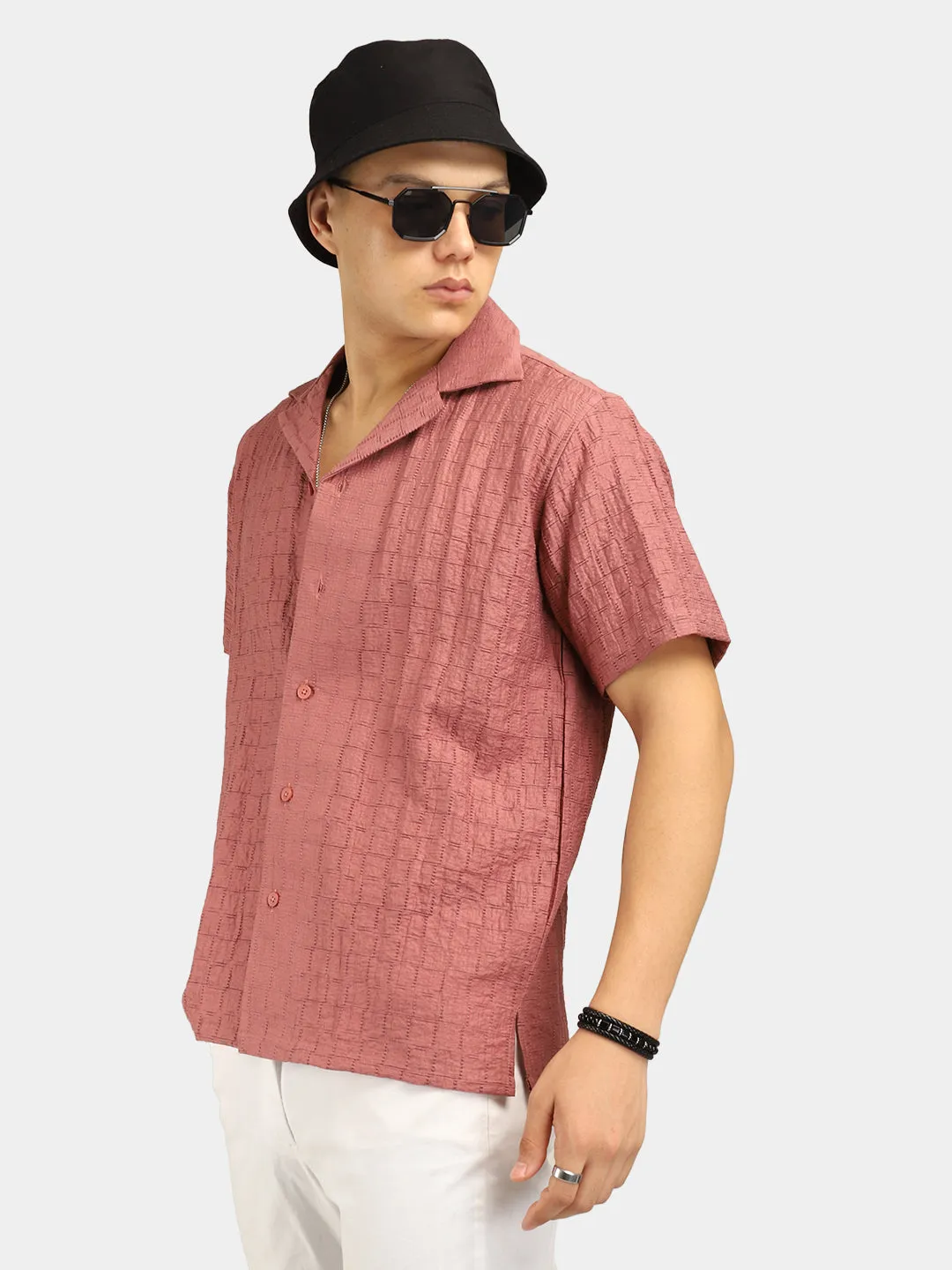 Crotchet Peach Half Sleeve Shirt