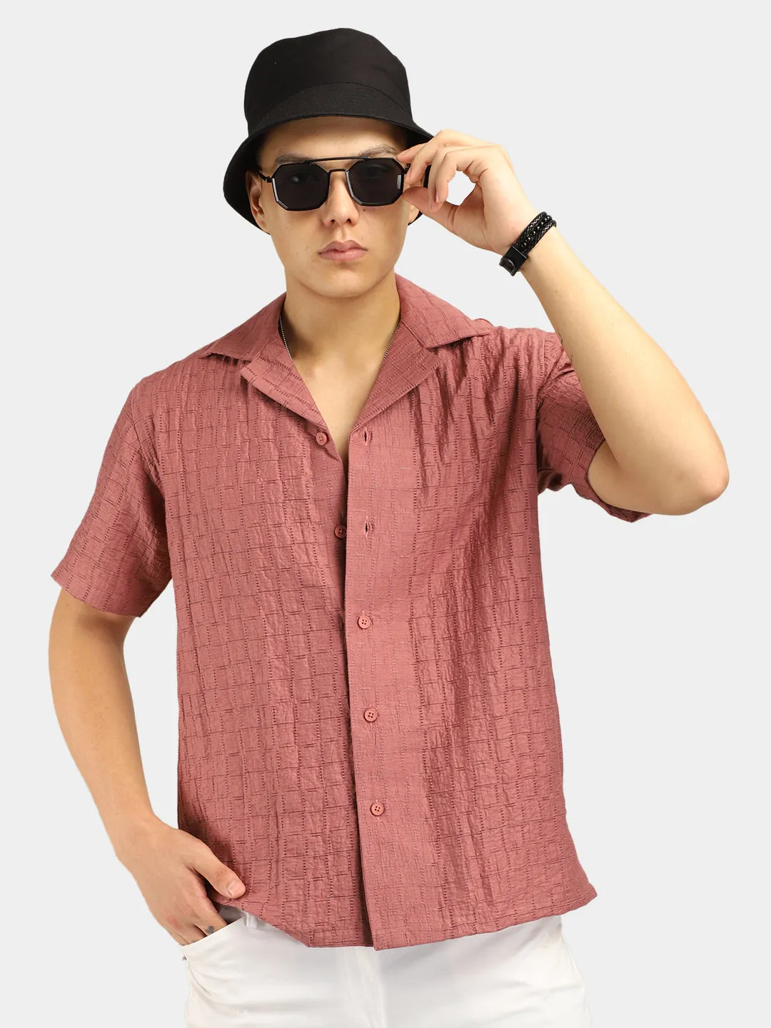 Crotchet Peach Half Sleeve Shirt