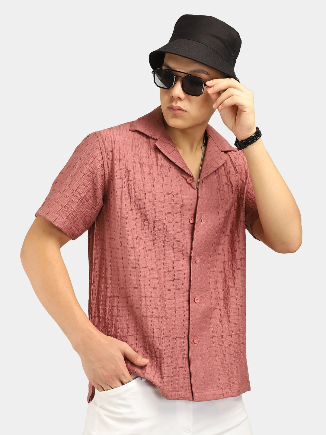 Crotchet Peach Half Sleeve Shirt