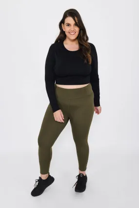 Curve Focus 7/8 High Waisted Sports Leggings - Olive Green