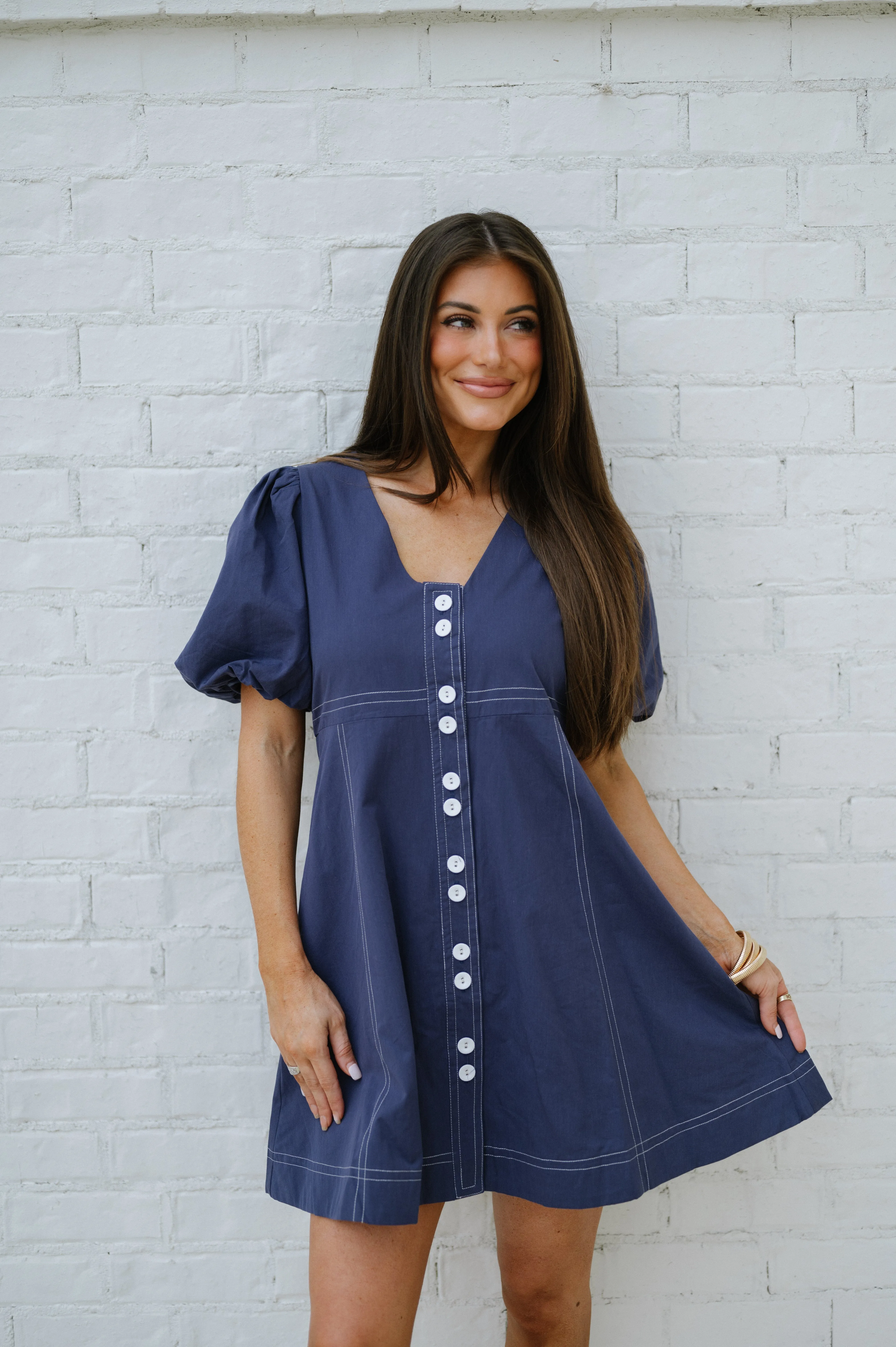 Cyrus Puff Sleeve Dress- Navy