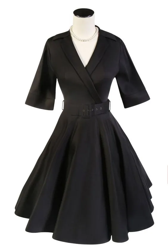 D'Amour Belted Collar Dress With Pockets (Black)