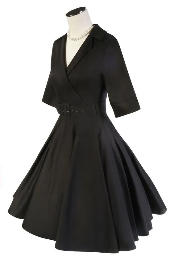 D'Amour Belted Collar Dress With Pockets (Black)