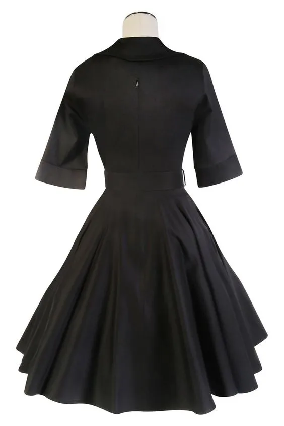 D'Amour Belted Collar Dress With Pockets (Black)