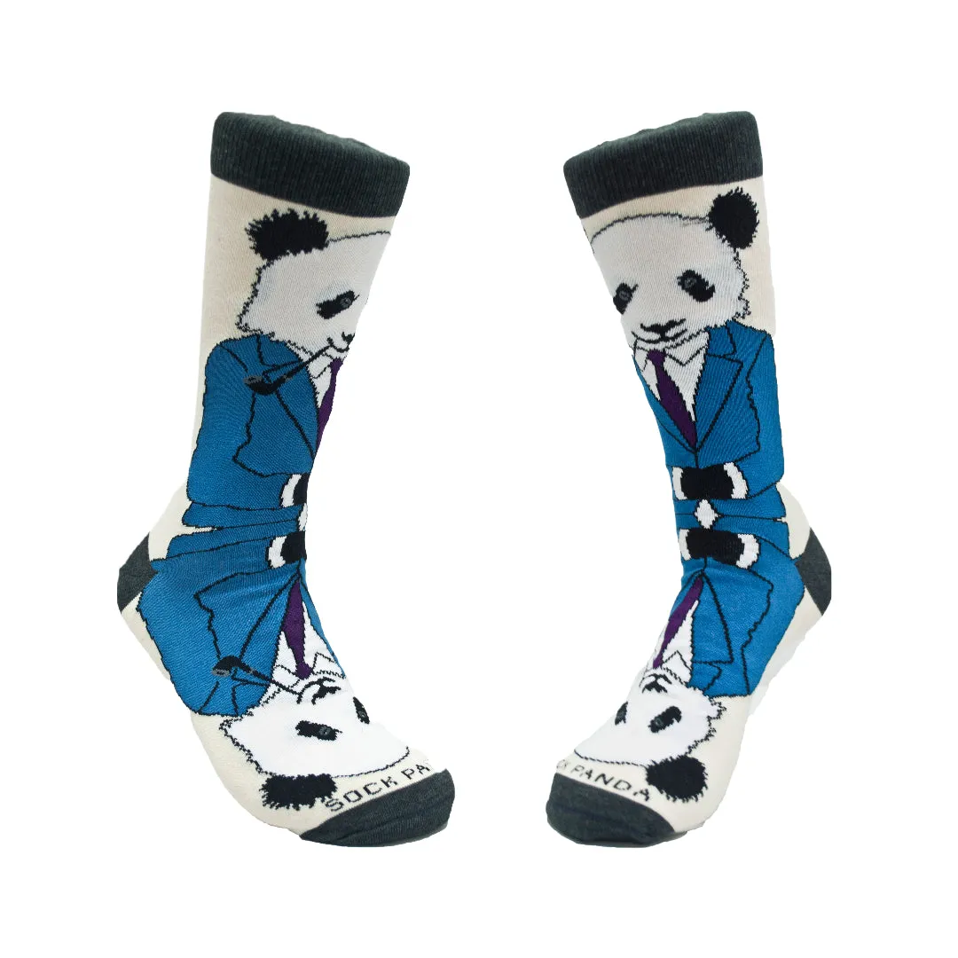 Dignified Reflective Panda Wearing a Suit Socks (Adult Large - Men's Shoe Sizes 8-12)