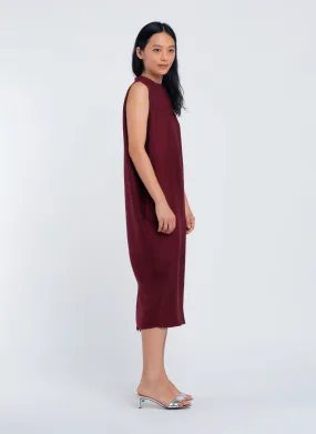 Dill High Collar Silk Dress - Plum