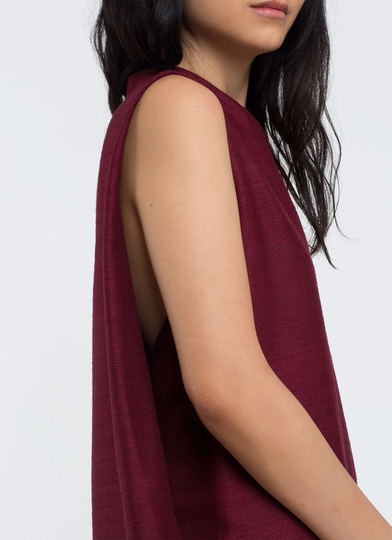 Dill High Collar Silk Dress - Plum