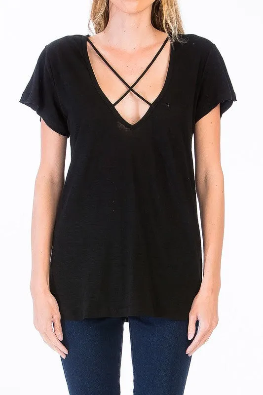 DISTRESSED STRAPPY TEE