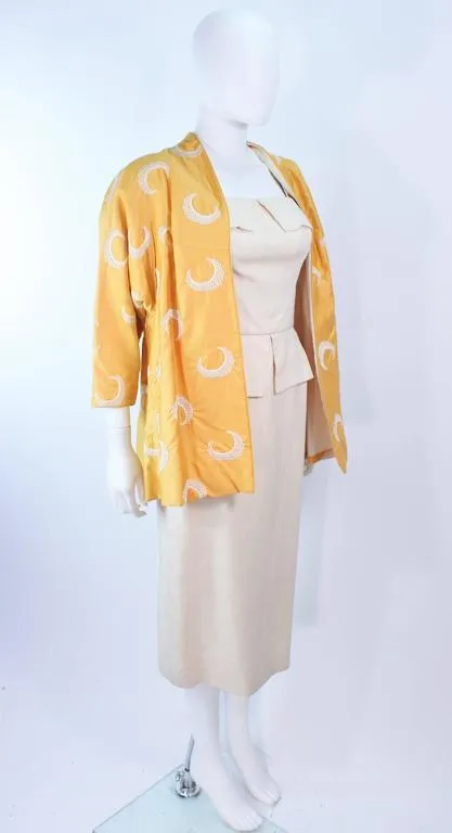 DON LOPER 1950s Yellow Silk Coat and Dress Size 2