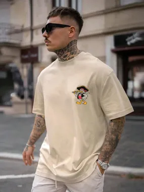 Duck Beige Oversized Pocket Graphic Printed T-Shirt