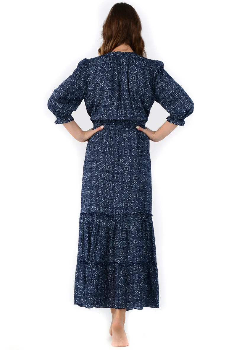 Eliza Dress / Deep Indigo Medallion